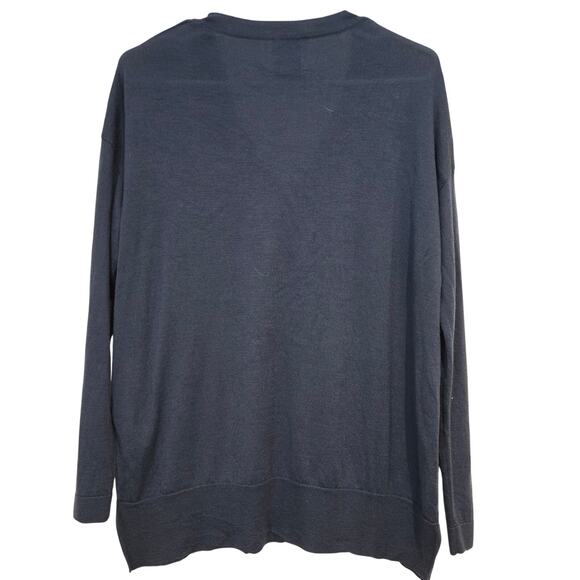 ALLUDE Blue 100% Virgin Wool Deep V-Neck Oversized Slouchy Classic Sweater, XS - Picture 3 of 9